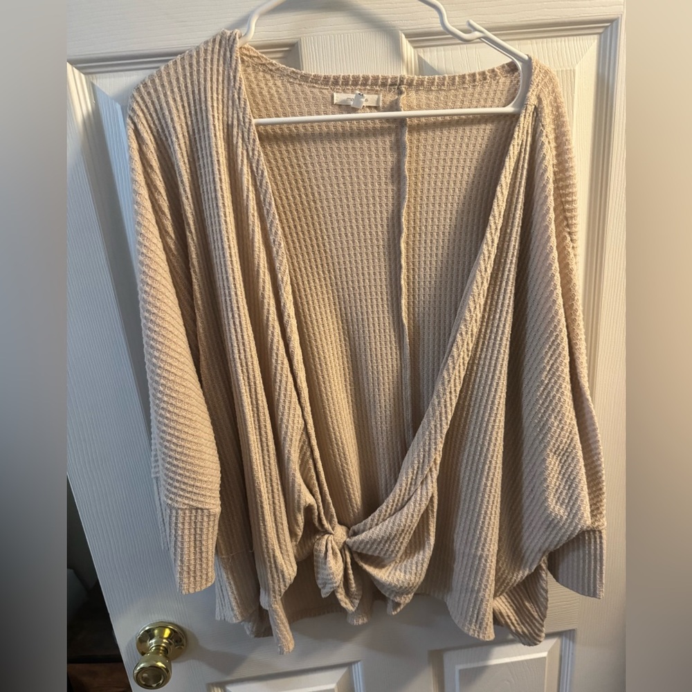Beige front tie cardigan